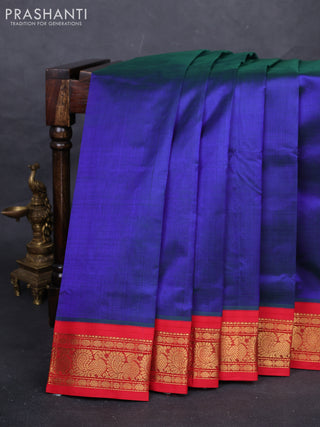 Blue & Red Silk Cotton Saree - Korvai