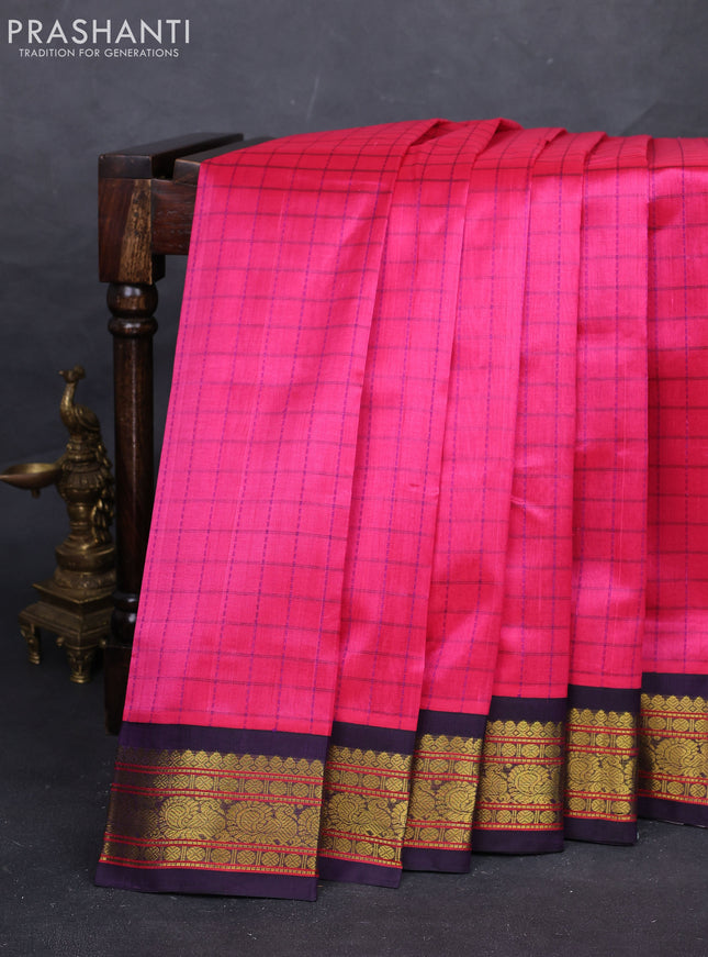 Candy Pink & Purple Silk Cotton Korvai - Checks