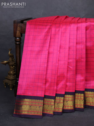 Candy Pink & Purple Silk Cotton Korvai - Checks