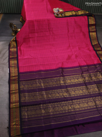 Candy Pink & Purple Silk Cotton Korvai - Checks