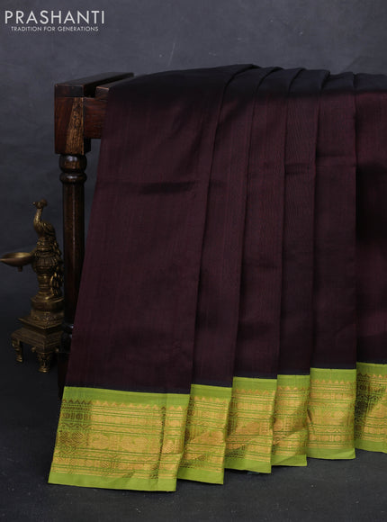 Coffee Brown & Green Silk Cotton Saree - Korvai