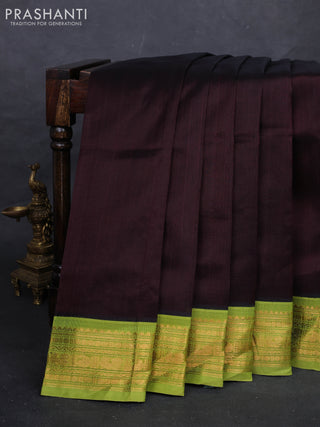Coffee Brown & Green Silk Cotton Saree - Korvai