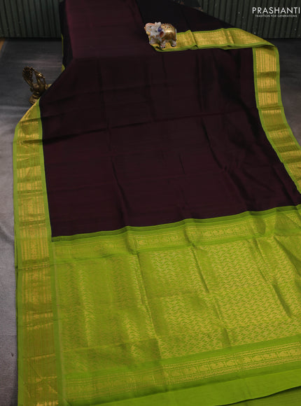 Coffee Brown & Green Silk Cotton Saree - Korvai