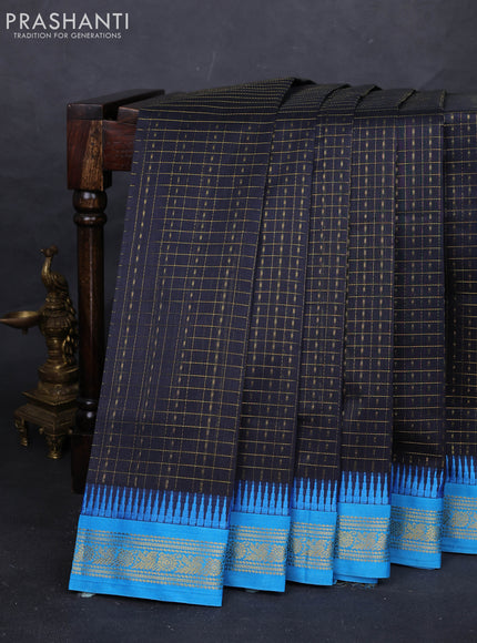 Black & Cs Blue Silk Cotton Korvai - Laksha Deepam