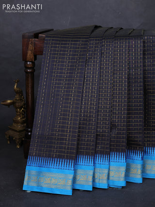 Black & Cs Blue Silk Cotton Korvai - Laksha Deepam