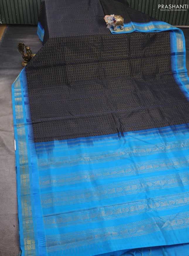 Black & Cs Blue Silk Cotton Korvai - Laksha Deepam