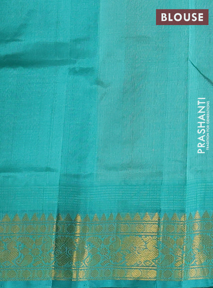 Beige & Teal Green Silk Cotton Korvai - Checks