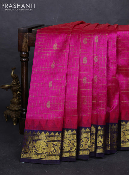Pink & Purple Silk Cotton Korvai - Checks