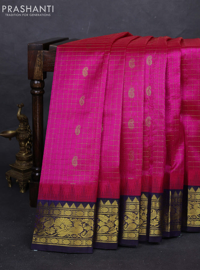 Pink & Purple Silk Cotton Korvai - Checks