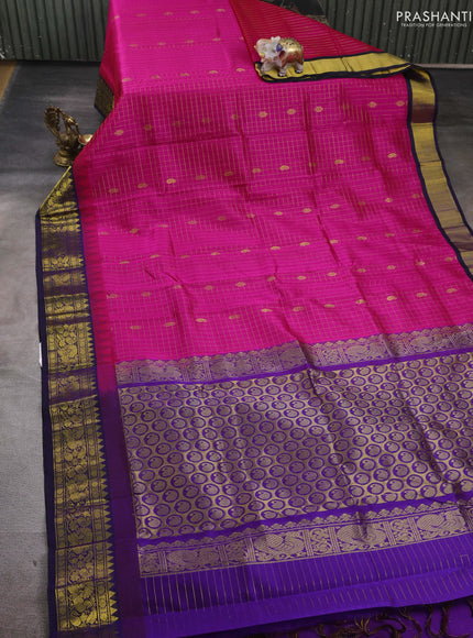 Pink & Purple Silk Cotton Korvai - Checks