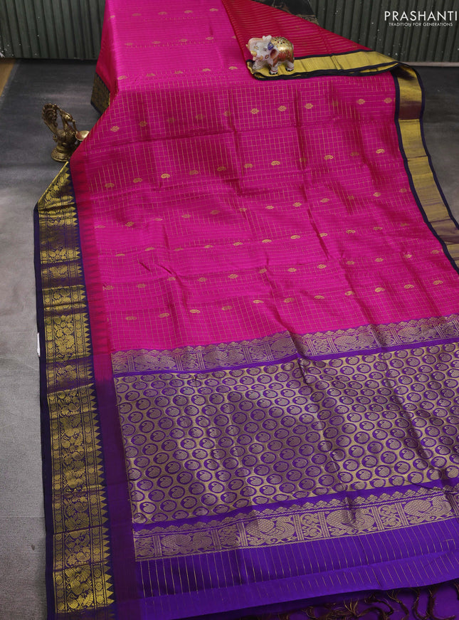 Pink & Purple Silk Cotton Korvai - Checks