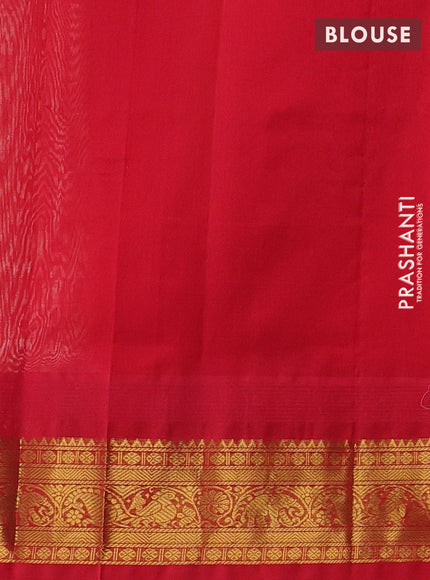 Cream & Red Silk Cotton Korvai - Checks