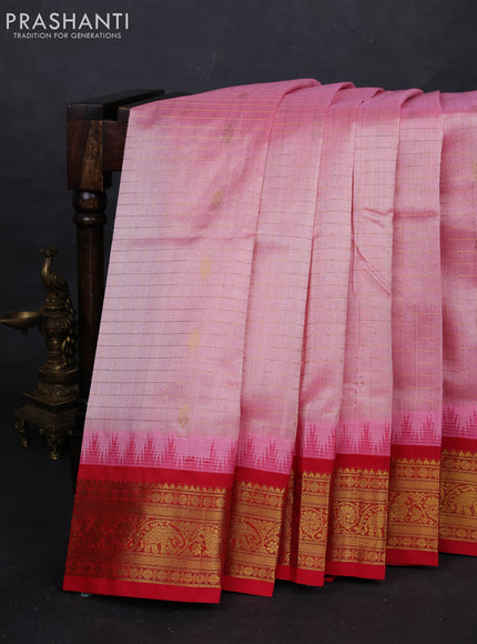 Pink & Red Silk Cotton Korvai - Checks