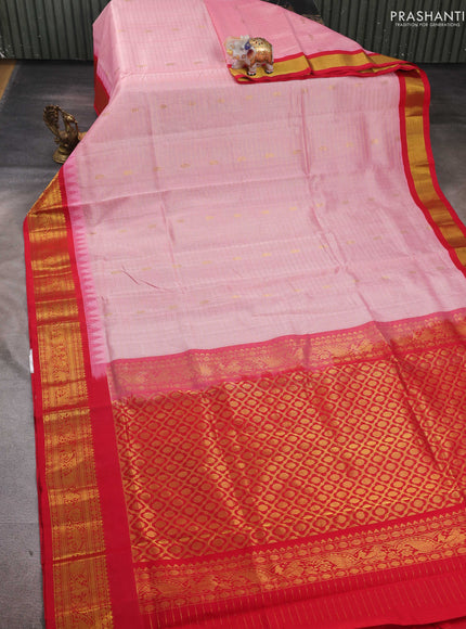 Pink & Red Silk Cotton Korvai - Checks