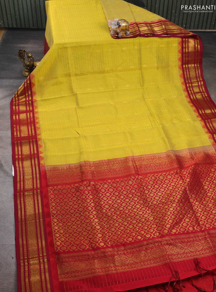 Pale Yellow & Maroon Silk Cotton Korvai - Checks
