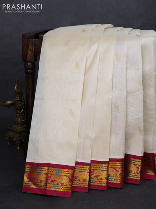 Cream & Wine Silk Cotton Korvai - Buttas