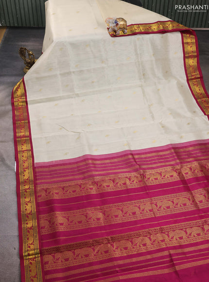 Cream & Wine Silk Cotton Korvai - Buttas