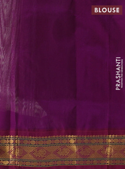 Cream & Purple Silk Cotton Saree - Korvai
