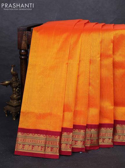 Orange & Maroon Silk Cotton Saree - Korvai