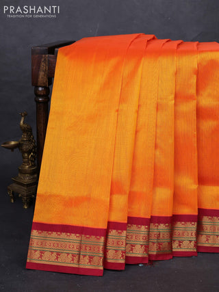 Orange & Maroon Silk Cotton Saree - Korvai