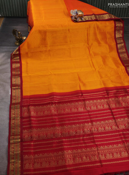 Orange & Maroon Silk Cotton Saree - Korvai