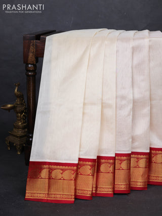 Cream & Red Silk Cotton Saree - Kuppadam