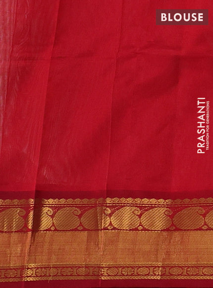 Cream & Red Silk Cotton Saree - Kuppadam