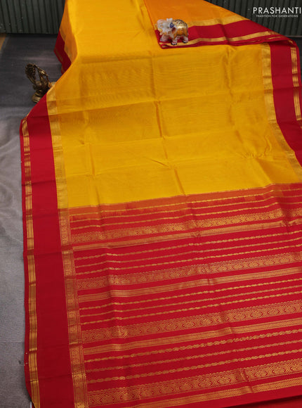 Yellow & Red Silk Cotton Saree - Kuppadam