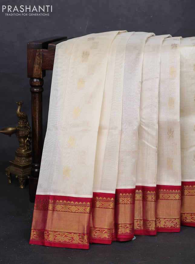 Cream & Maroon Silk Cotton Kuppadam - Buttas