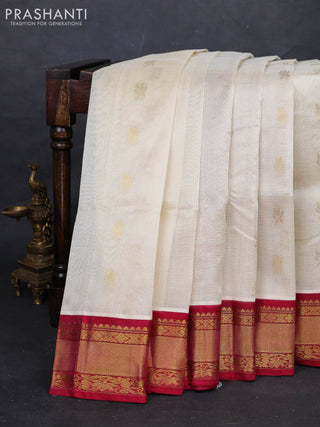 Cream & Maroon Silk Cotton Kuppadam - Buttas
