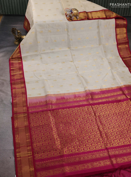 Cream & Maroon Silk Cotton Kuppadam - Buttas