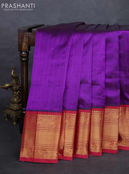 Purple & Red Silk Cotton Saree - Kuppadam