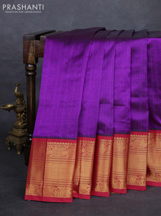 Purple & Red Silk Cotton Saree - Kuppadam