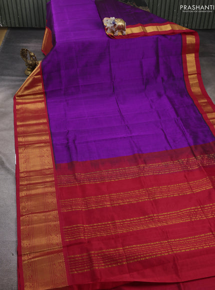 Purple & Red Silk Cotton Saree - Kuppadam