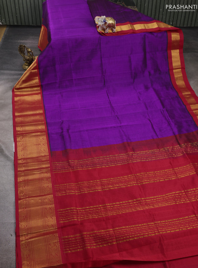 Purple & Red Silk Cotton Saree - Kuppadam