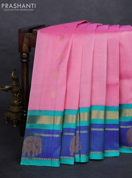 Pink & Teal Green Silk Cotton Kuppadam - Buttas