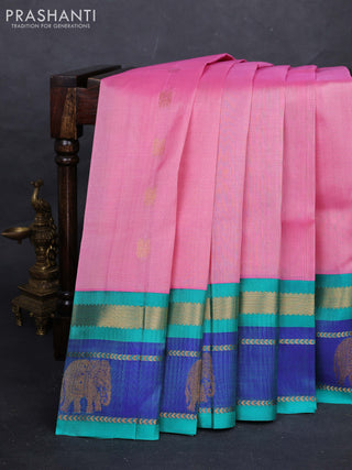 Pink & Teal Green Silk Cotton Kuppadam - Buttas