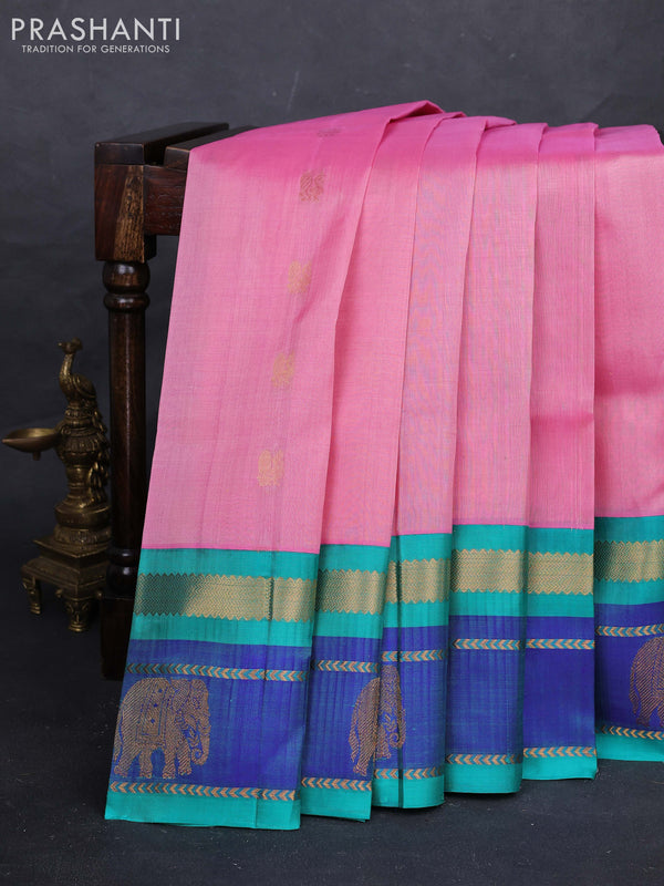 Pink & Teal Green Silk Cotton Kuppadam - Buttas