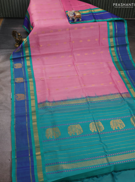 Pink & Teal Green Silk Cotton Kuppadam - Buttas
