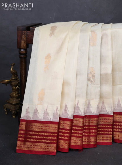 Cream & Maroon Silk Cotton Kuppadam - Buttas
