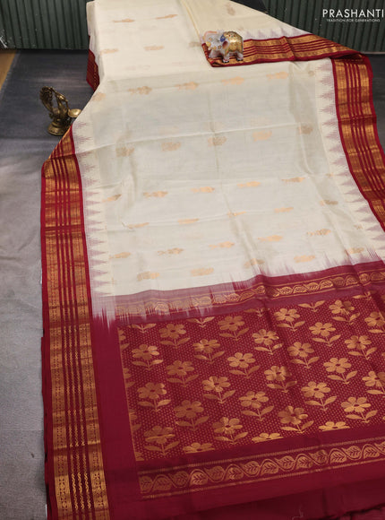 Cream & Maroon Silk Cotton Kuppadam - Buttas