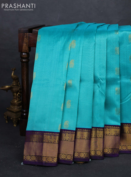 Teal Blue & Violet Silk Cotton Kuppadam - Buttas