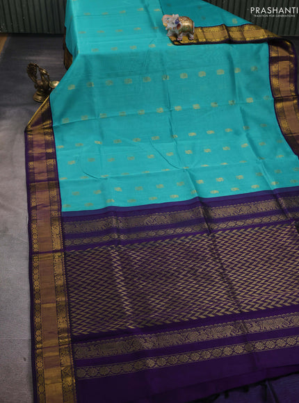 Teal Blue & Violet Silk Cotton Kuppadam - Buttas