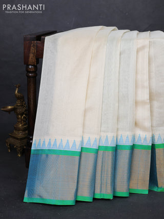 Cream & Green Silk Cotton Saree - Kuppadam