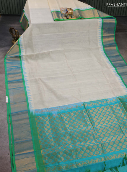 Cream & Green Silk Cotton Saree - Kuppadam