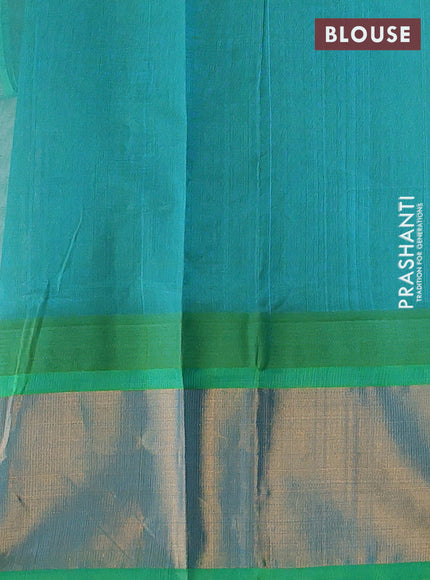 Cream & Green Silk Cotton Saree - Kuppadam