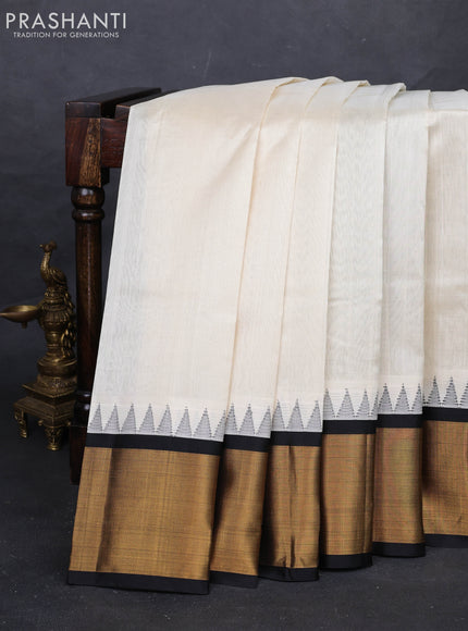 Cream & Black Silk Cotton Saree - Kuppadam