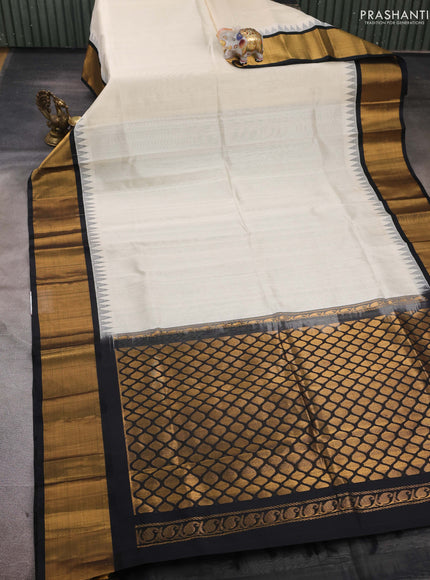 Cream & Black Silk Cotton Saree - Kuppadam