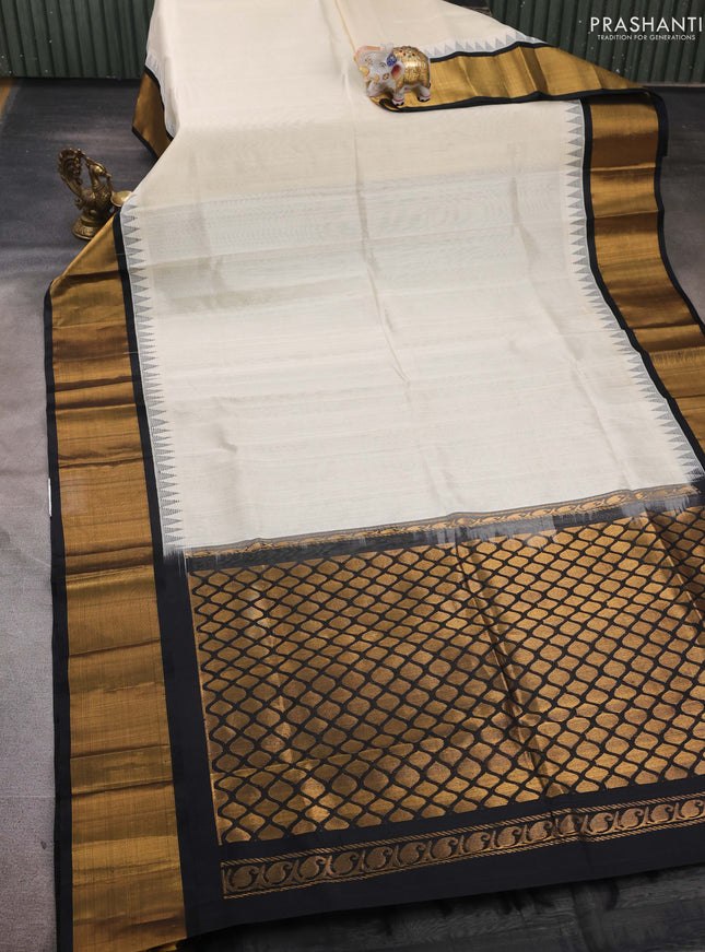 Cream & Black Silk Cotton Saree - Kuppadam