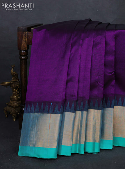 Purple & Teal Green Silk Cotton Saree - Kuppadam